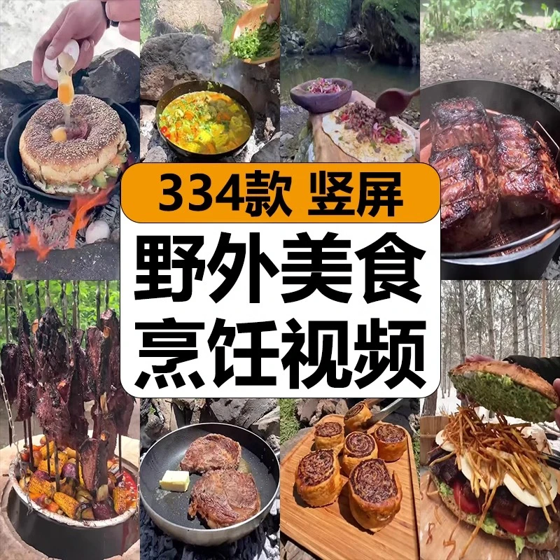 国外荒野美食烹饪制作户外煮饭做菜吃高清解压短视频小说推文素材