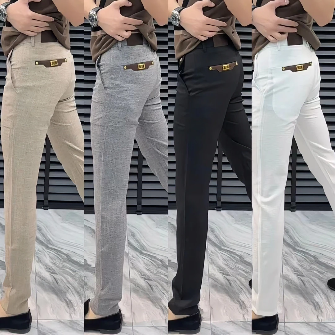 0-588 【高端定制】  男士夏季薄款时尚百搭修身舒适透气棉麻休闲裤