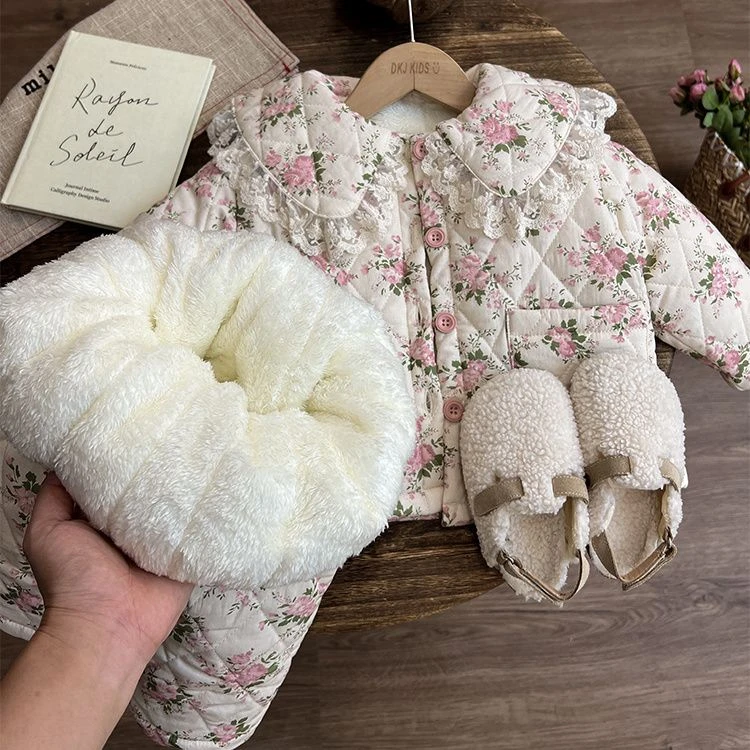 儿童睡衣套装女童冬季宝宝超厚保暖夹棉家居服外穿加绒加厚两件套