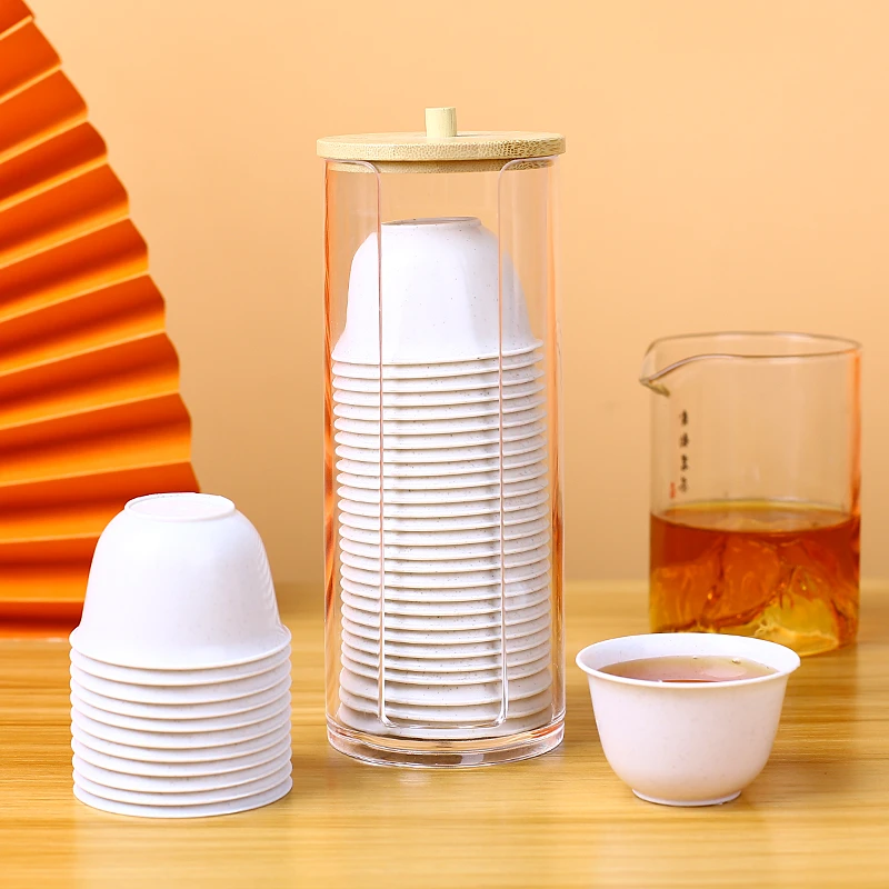 一次性稻壳茶杯加厚耐热家用商用带收纳架户外茶具会客水杯子手工