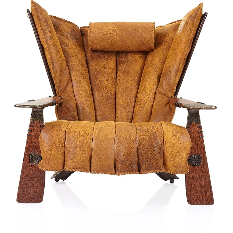 PACIFICGREEN椰木原材纯手工定制艺术牛皮多功能家用单人沙发椅