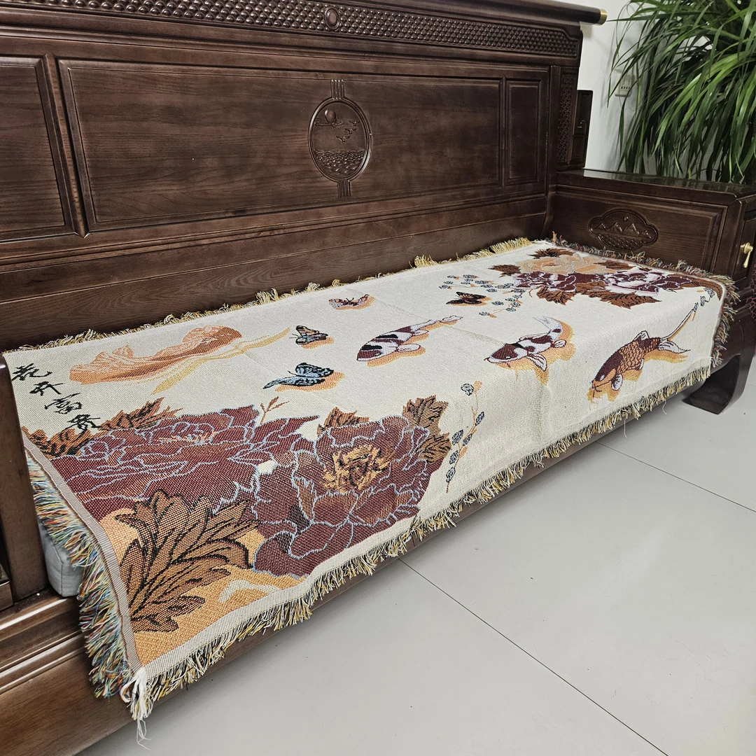 花开富贵款棉麻沙发垫80*180尺寸