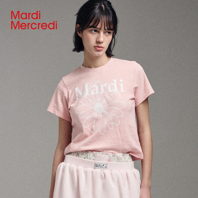 【Mardi Mercredi】经典小雏菊字母花卉印花修身短袖T恤百搭纯棉XX