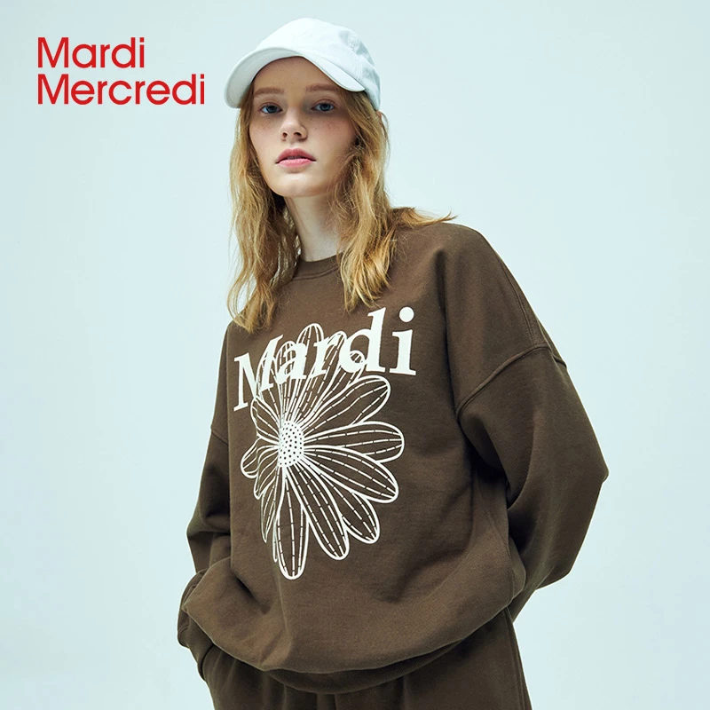 【Mardi Mercredi】小雏菊圆领印花卫衣时尚百搭宽松情侣潮流秋冬XX