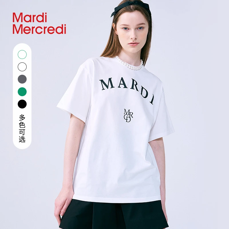 Mardi Mercredi【商场同款】字母T恤印花纯棉潮流短袖时尚休闲白色