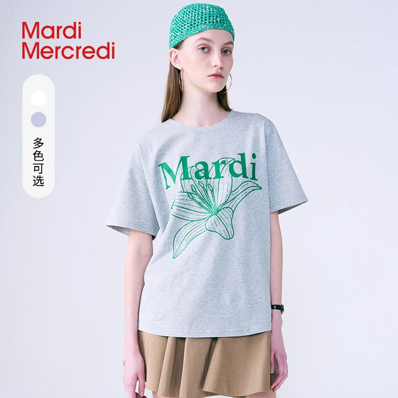 【Mardi Mercredi】百合字母印花t恤男女同款百搭显瘦纯棉短袖BJ