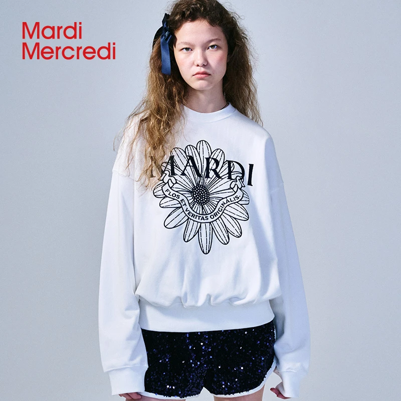 【Mardi Mercredi】小雏菊徽章刺绣圆领卫衣学院风穿搭时尚休闲XX