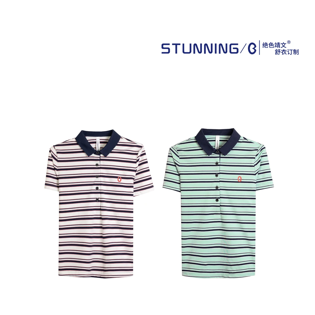 『绝色靖文』2F072 女士夏季条纹棉质Polo衫休闲半袖简约翻领T恤