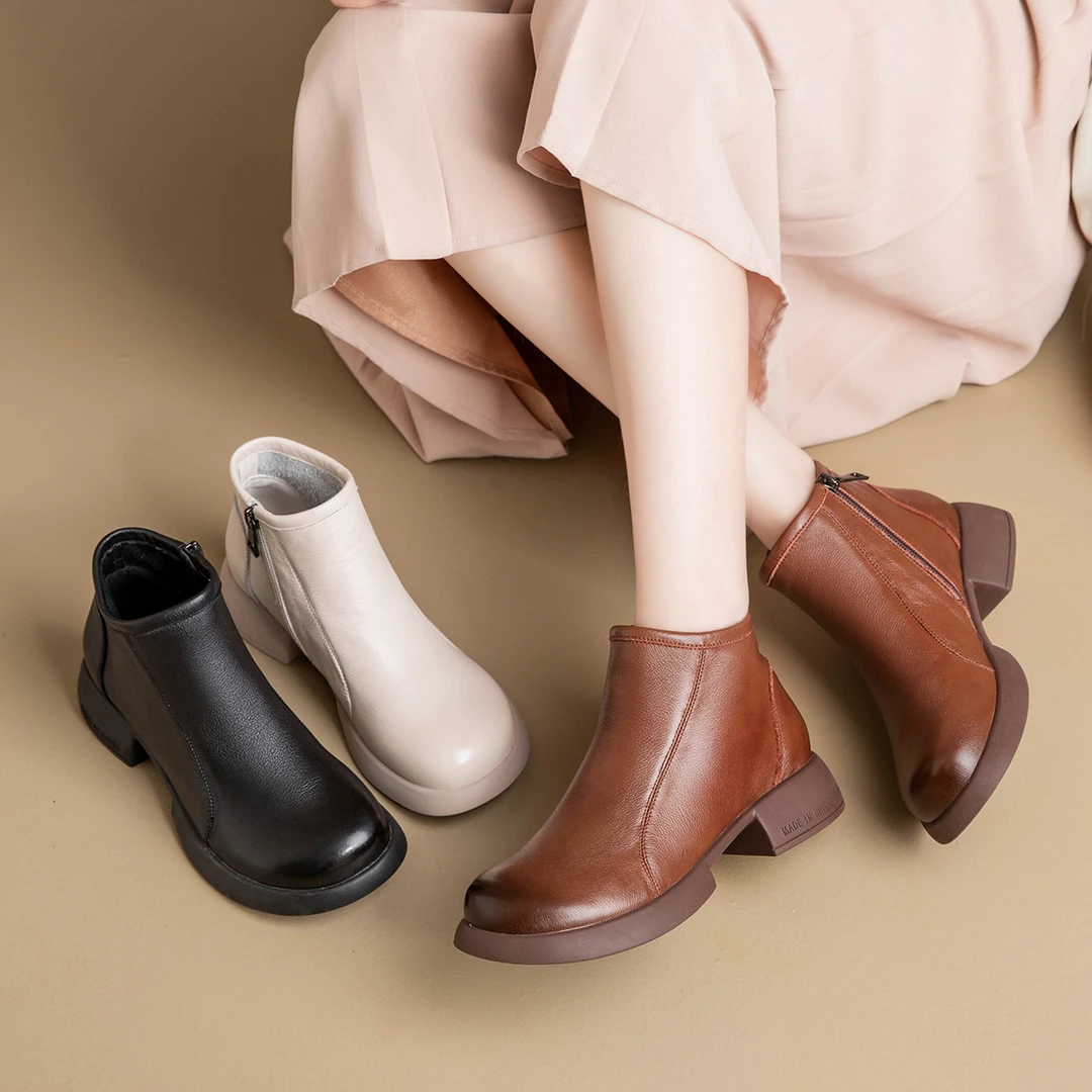 2023新款春秋真皮短靴舒适时尚百搭大头鞋软底女鞋妈妈鞋单靴子女