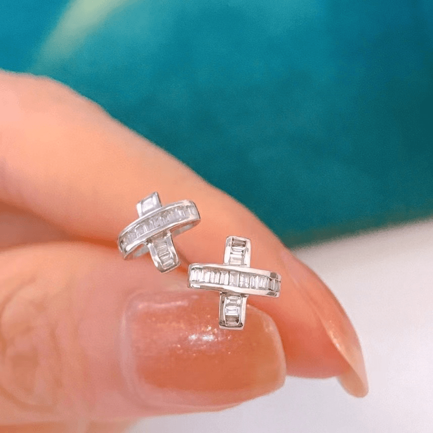 orange交叉钻石耳钉18k金镶嵌时尚简约小众精致耳环