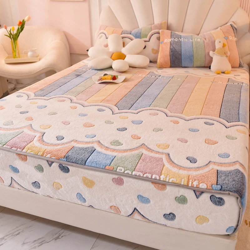 秋冬季牛奶绒床笠床罩法兰绒加厚绒席梦思床垫保护套防滑固定床套