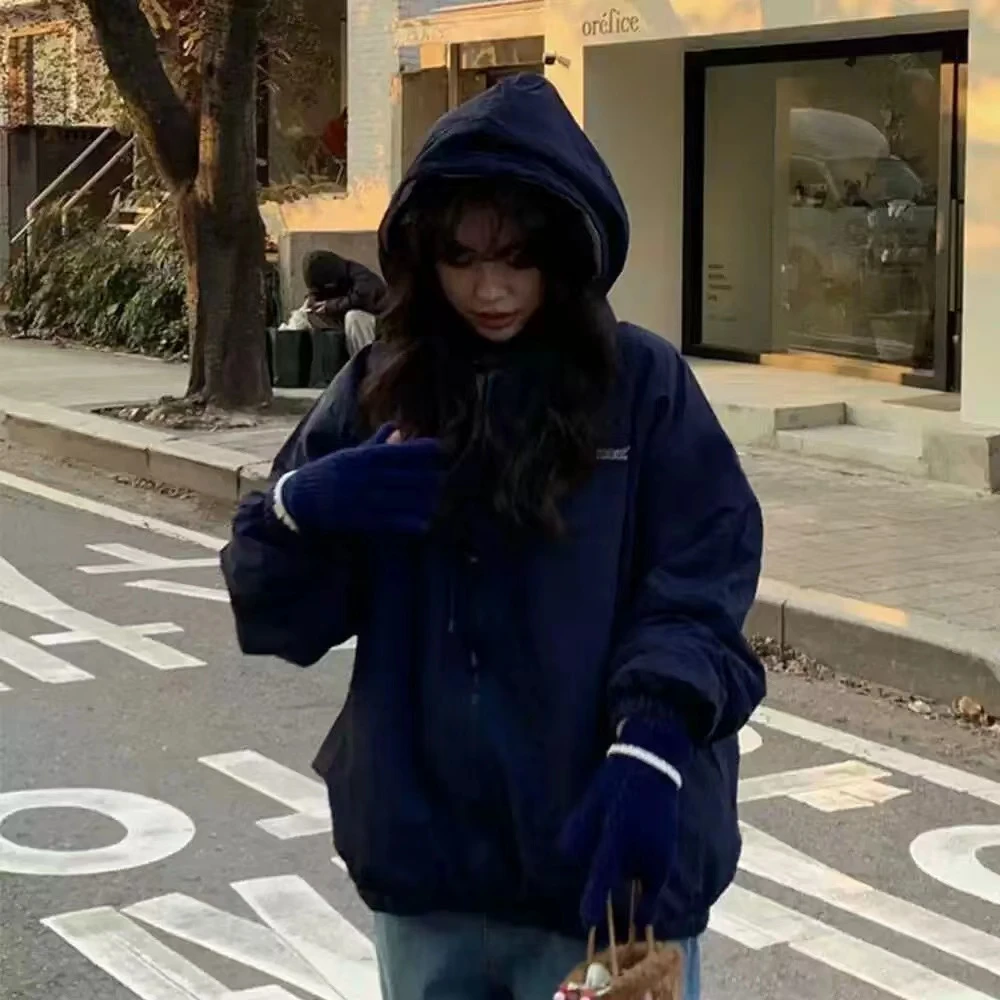 小雅姐姐 双面穿连帽加绒字母刺绣抽绳外套IB52