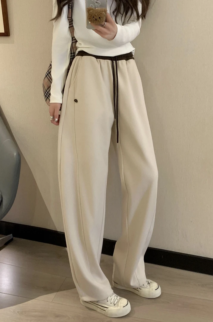 小雅姐姐 【不加绒】 简约纯色拼色腰头休闲百搭直筒阔腿裤IB18