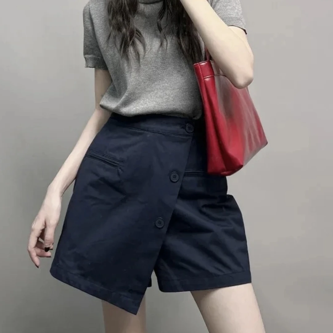 雅宿与海 设计款不规则裙裤 高腰百搭显瘦宽松短裤KA17