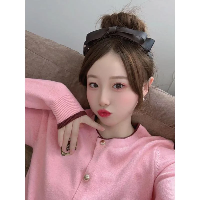 小雅姐姐 24早秋新款 韩系风假两件软糯开衫外套 宽松减龄 HW28