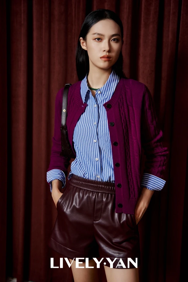 浆紫色时尚开衫冬季新款复古针织毛衣圆领粗麻花编制