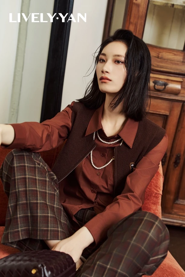 【俪妍】咖格子裤美拉德色