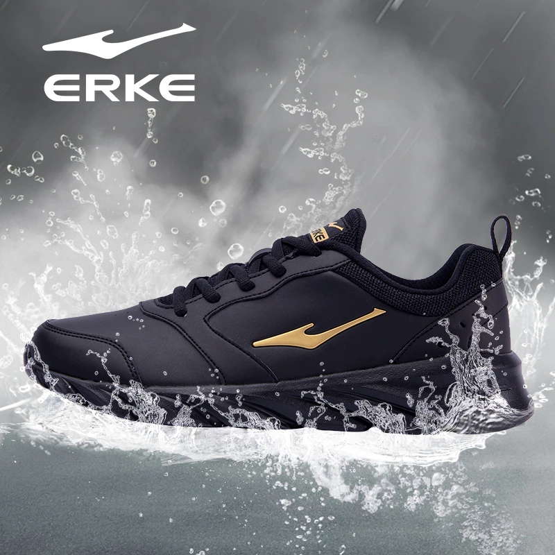 erke/鸿星尔克男鞋运动鞋2025秋冬新款皮面防水鞋黑色【人生跑鞋】