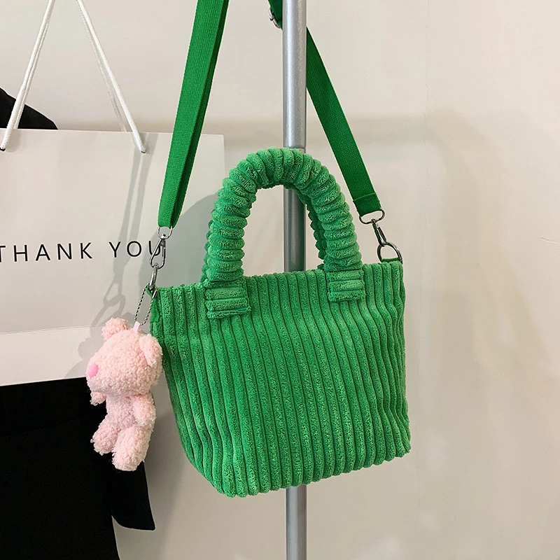 ins毛茸茸的灯芯绒手提包包女时尚百搭纯色单肩斜挎包网红手拎包