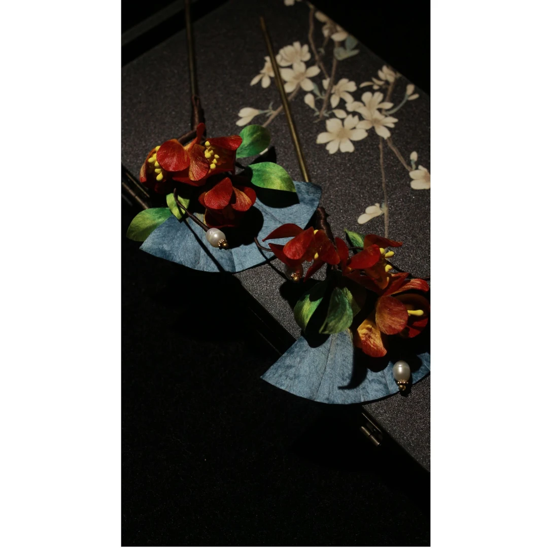 【绾瑜阁】纯手工绒花桃花海棠发簪