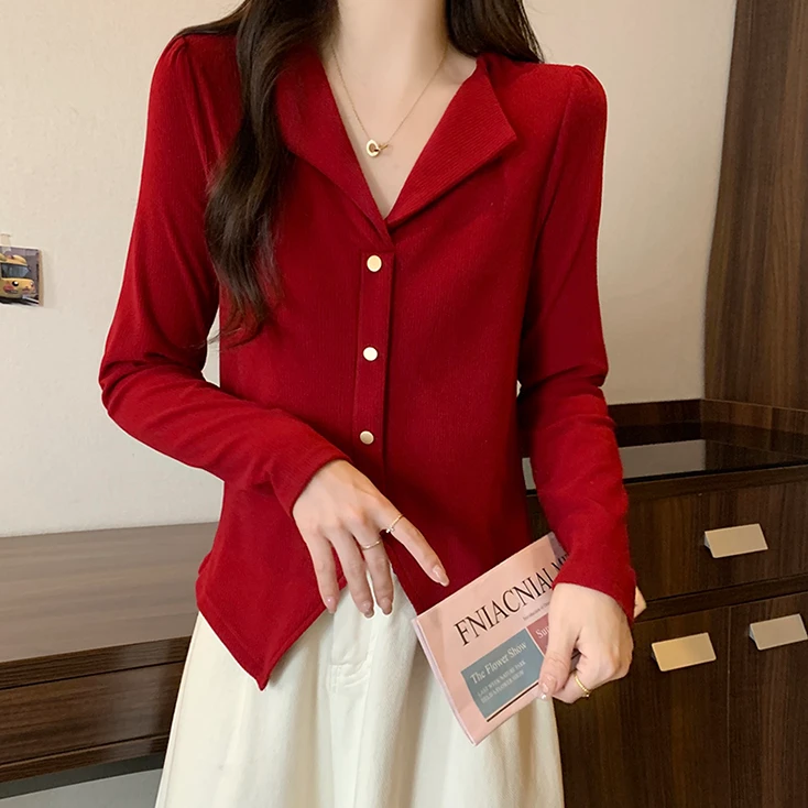 大码秋冬款品质女装2024新款时尚百搭洋气减龄长袖V领打底上衣