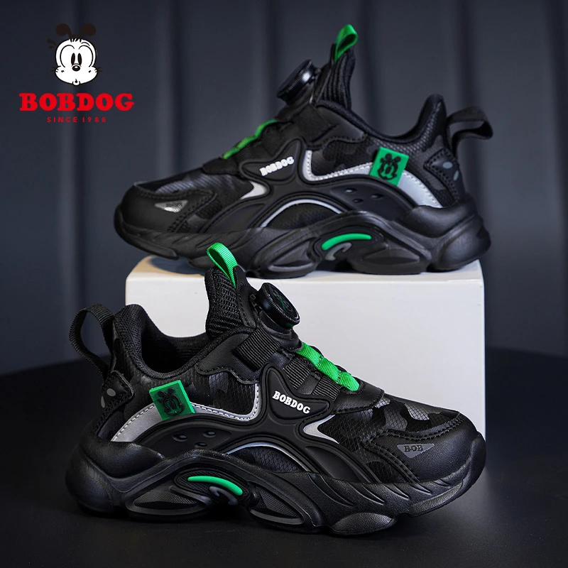 巴布豆儿童运动鞋男童鞋子春秋款2025新款轻便皮面防水男孩中大童