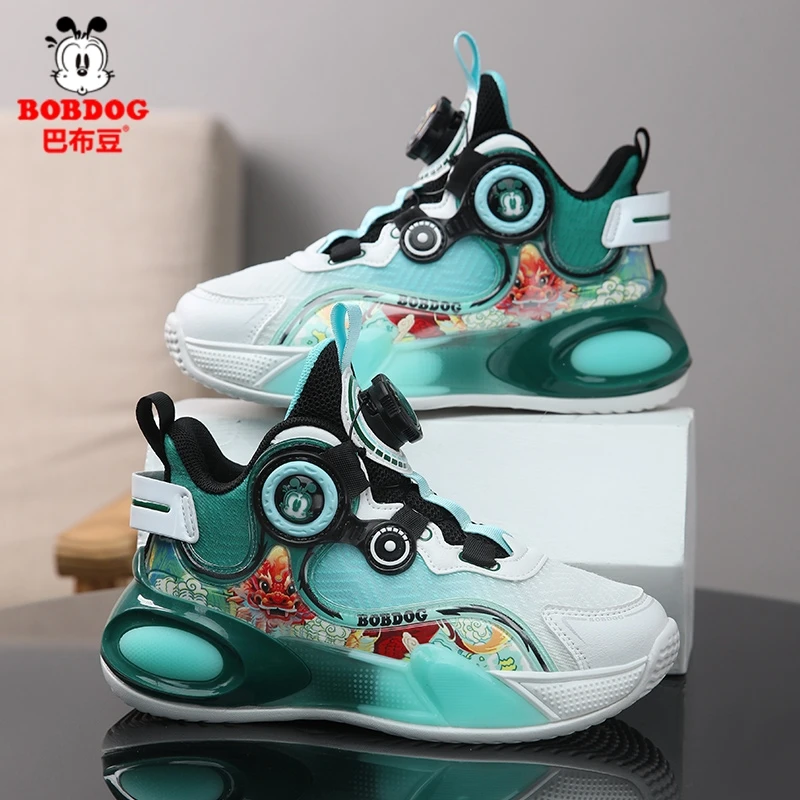 巴布豆男童鞋春秋2025新款运动鞋中大童专业旋转纽扣春儿童篮球鞋