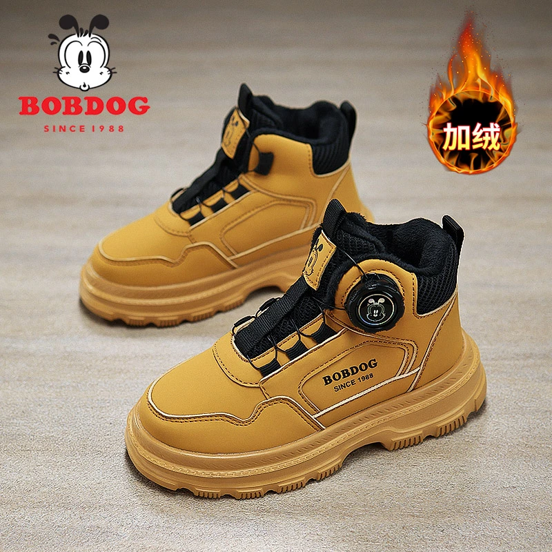 巴布豆童鞋男童靴子冬季加绒2025新款秋冬男宝宝短靴女儿童马丁靴