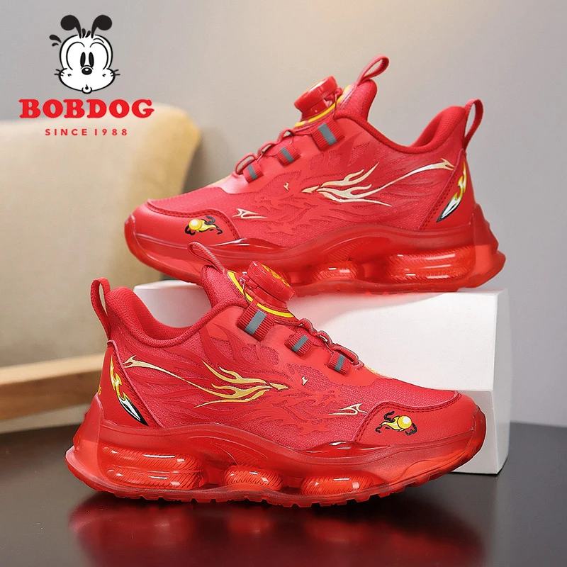 巴布豆龙年童鞋男童鞋子新年红色春季款中大童网面透气儿童运动鞋