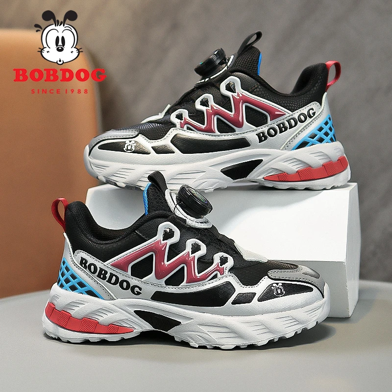 巴布豆儿童鞋男童运动鞋2023秋冬季新款加绒旋转纽扣皮面二棉鞋潮