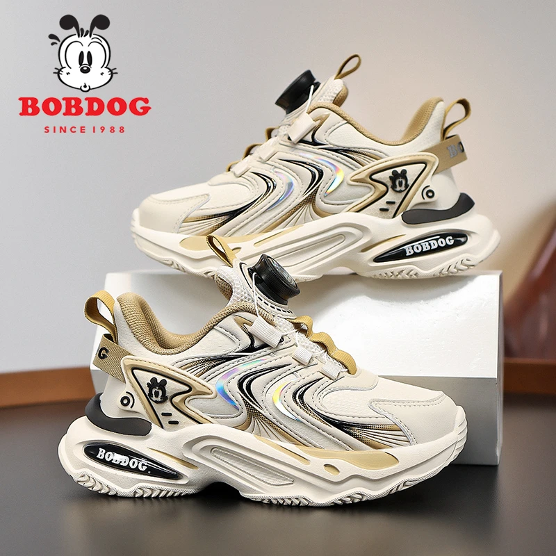 巴布豆男童鞋运动鞋春秋季2024新款皮面防水儿童软底中大童休闲鞋