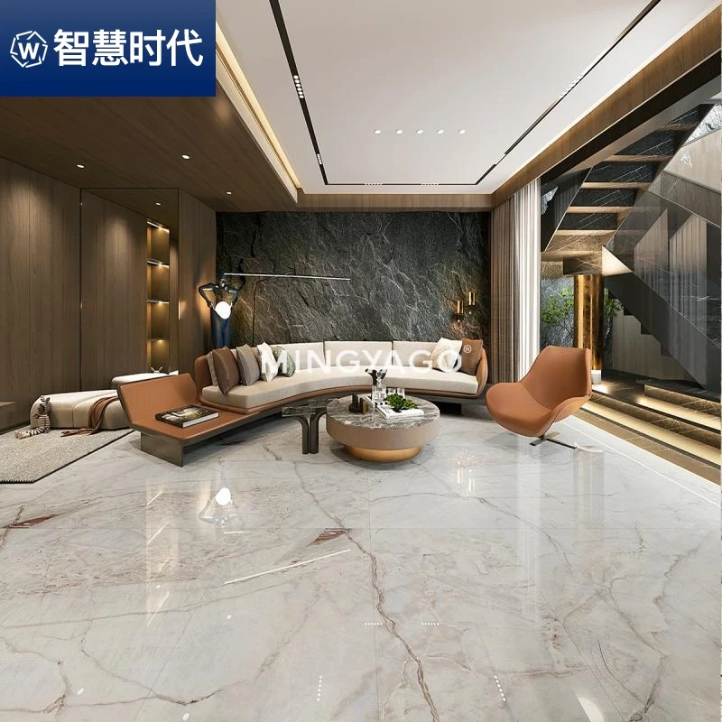 现代轻奢铂金雨暖灰色别墅客厅通体大理石瓷砖750x1500地板砖墙砖