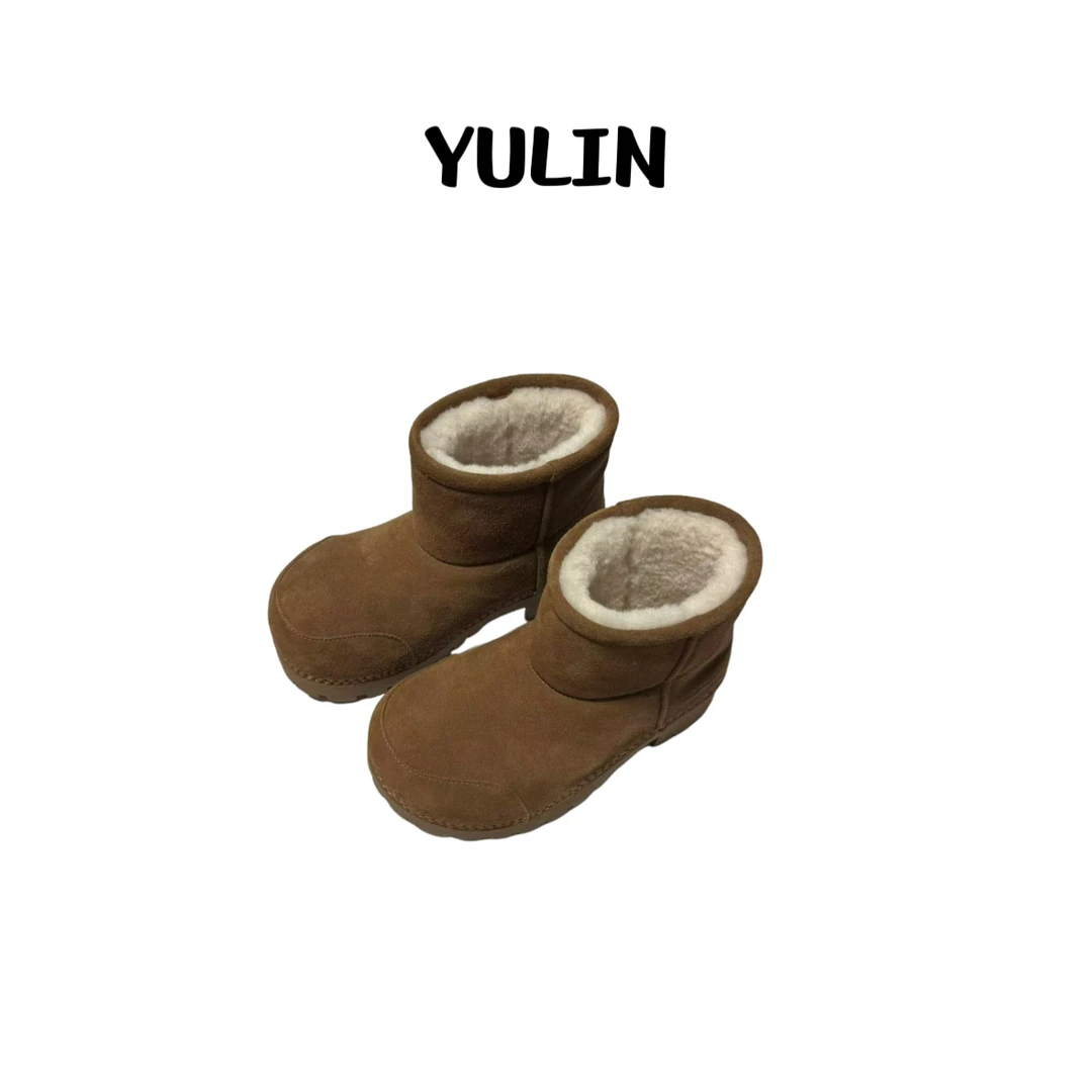 【YULIN】大头5厘米Q弹软底女秋冬新款厚底松糕短靴加厚加棉雪地靴