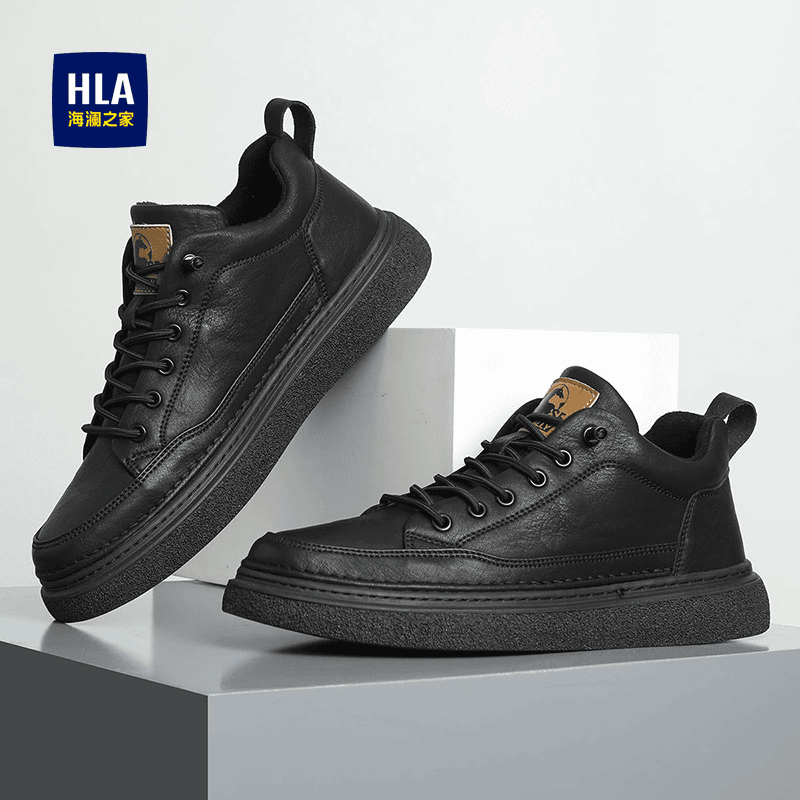 HLA/海澜之家男鞋款休闲鞋百搭官方加绒皮鞋板鞋英伦中帮潮流百搭