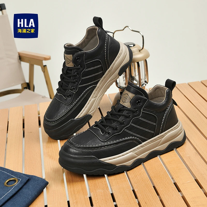 HLA/海澜之家男鞋新款秋冬季复古增高板鞋时尚厚底中帮户外休闲鞋