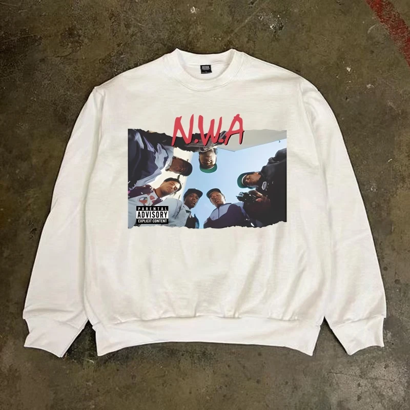 N.W.A匪帮说唱HIPHOP嘻哈印花复古饶舌街头宽松小领口美式卫衣男