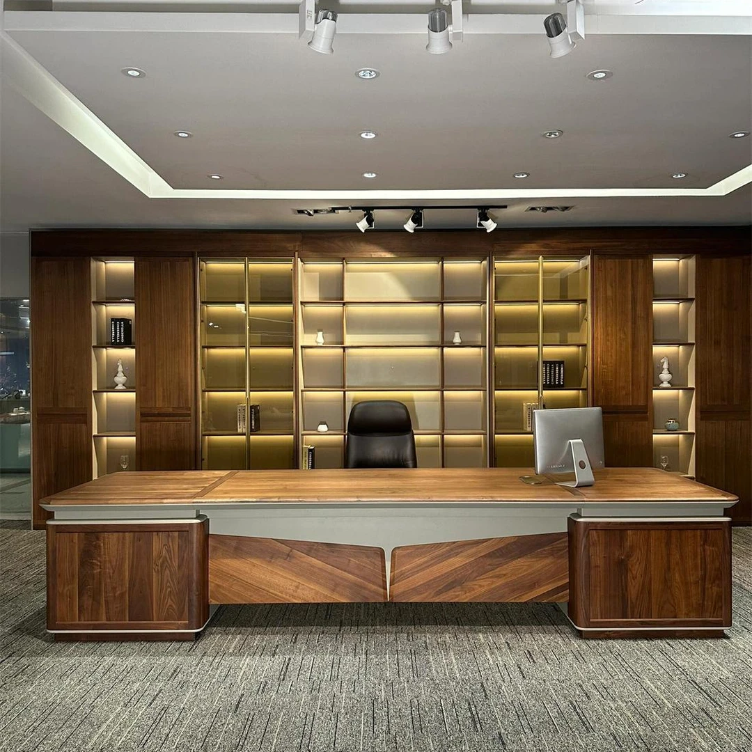 黑胡桃办公老板桌新中式总裁桌简约现代办公室轻奢设计师款大班台