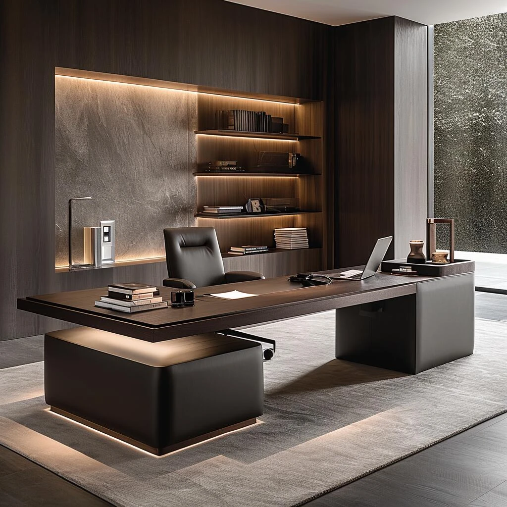 新中式老板桌实木大班台公司总裁桌黑胡桃木高端办公室轻奢主管桌