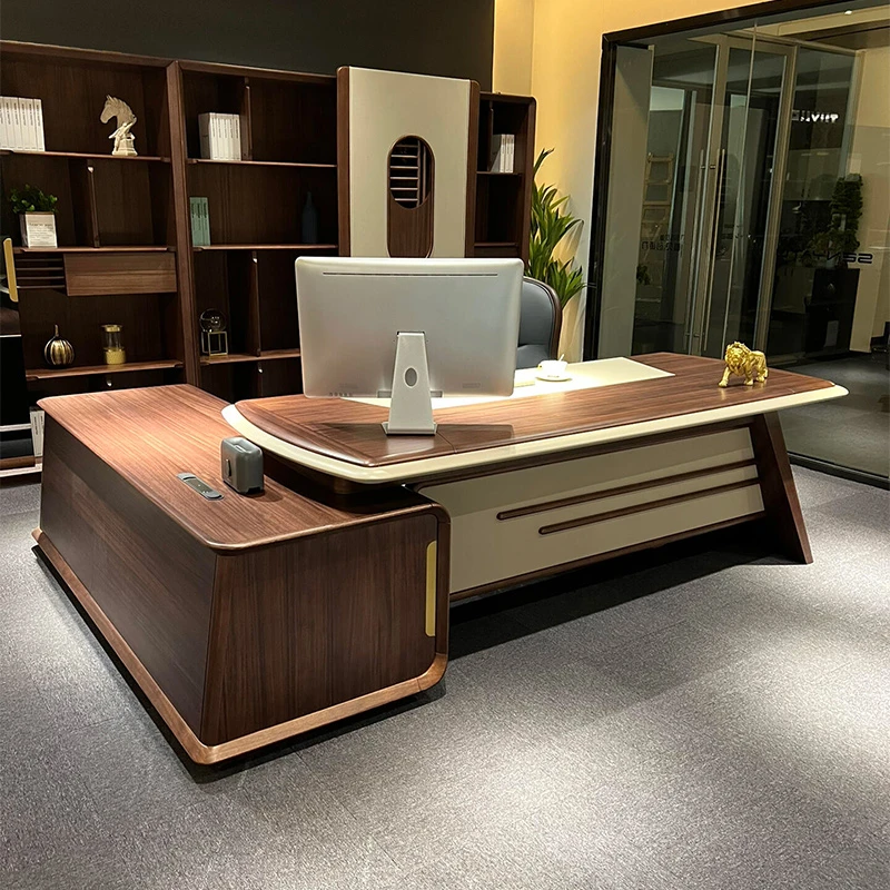 新中式董事长大班台办公室实木老板桌办公桌简约现代轻奢高级感