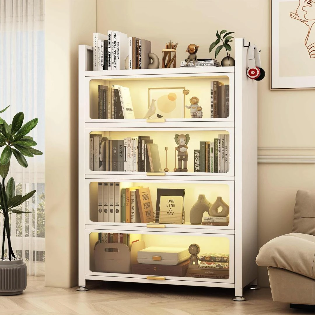 钢制书柜带门置物柜落地家用客厅多层储物收纳柜储物柜防尘简约