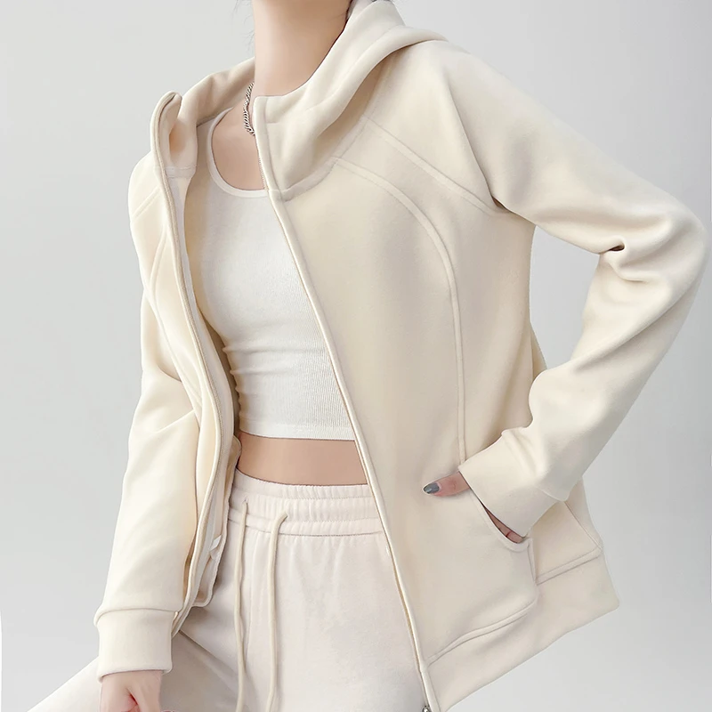 杏色美式宽松连帽卫衣女春秋款2024新款宽松显瘦爆款上衣加厚外套