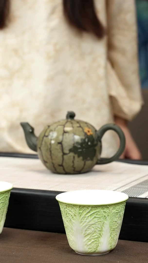 【闪购商品】紫砂茶壶【P013】西瓜壶 +白菜对杯