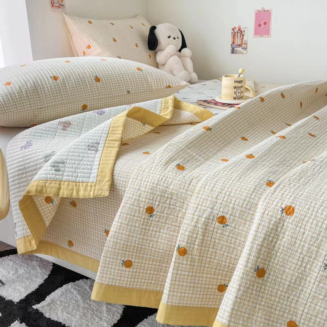 单面全棉床盖单人小清新绗缝夹棉床铺盖柔软四季通用款150*200cm