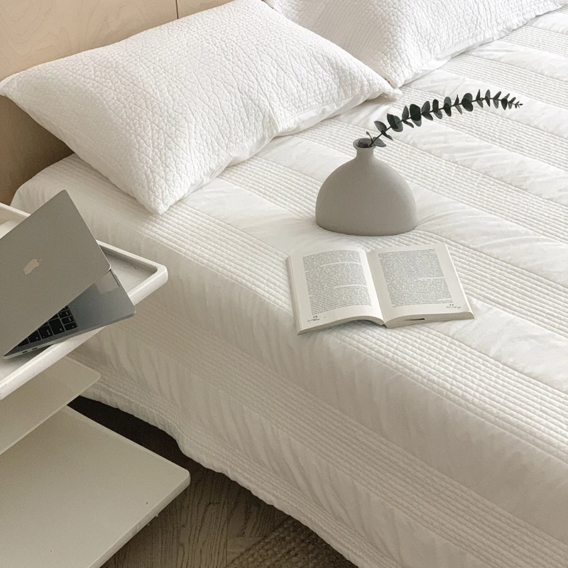 Annie简约80支双面全棉床盖纯色韩式加厚超柔软夹棉床铺盖单件