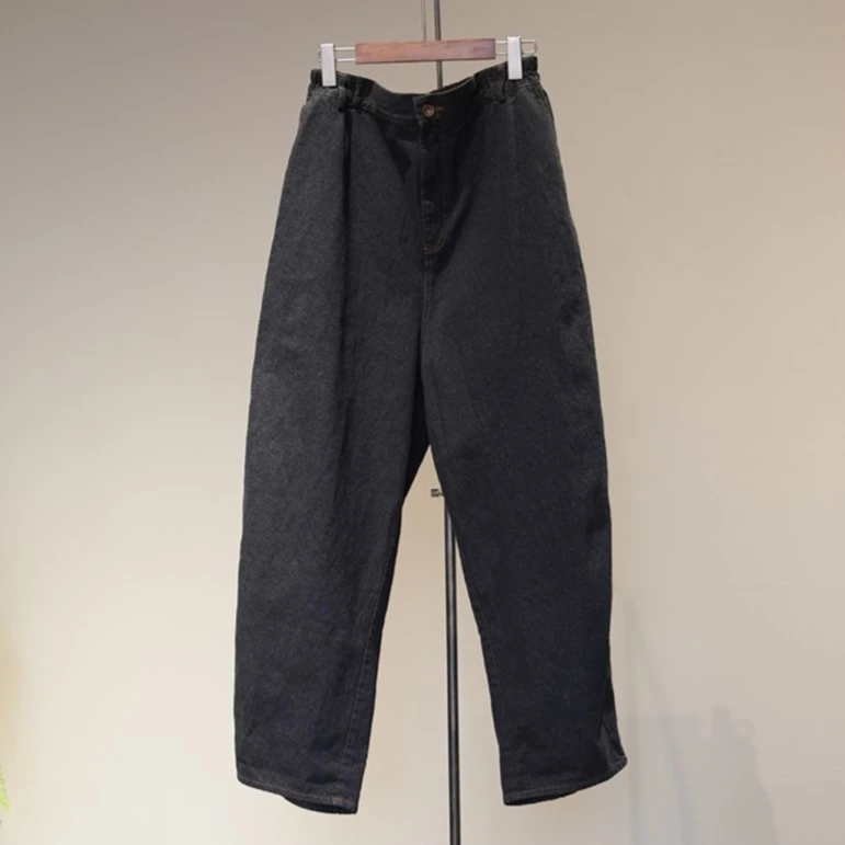【7折款】SS3015左岸迷香松紧腰复古灰蓝牛仔裤秋冬长裤宽松水洗