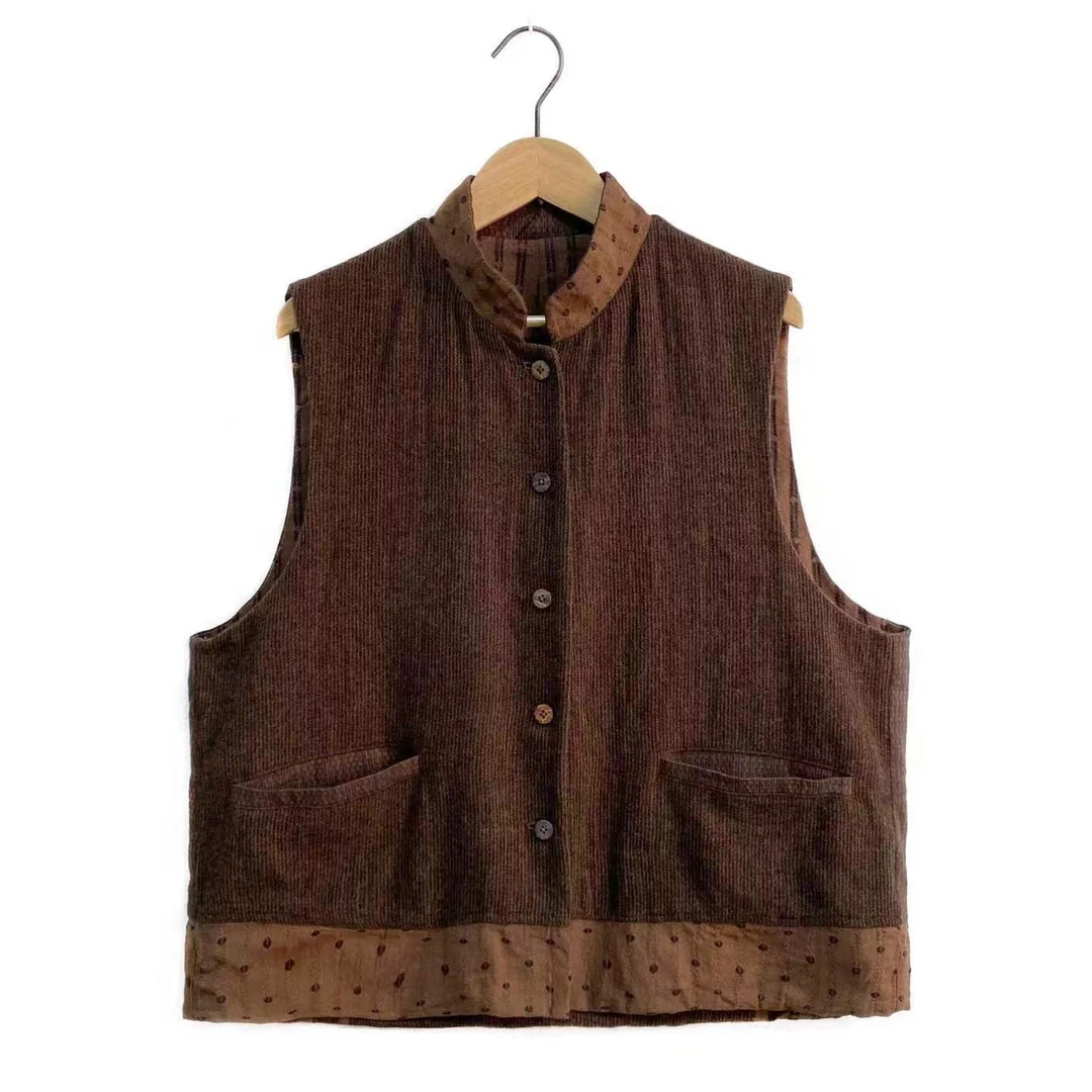 【7折款】 Z22FW6005 左岸迷香 秋冬复古羊毛混纺拼接休闲立领马甲