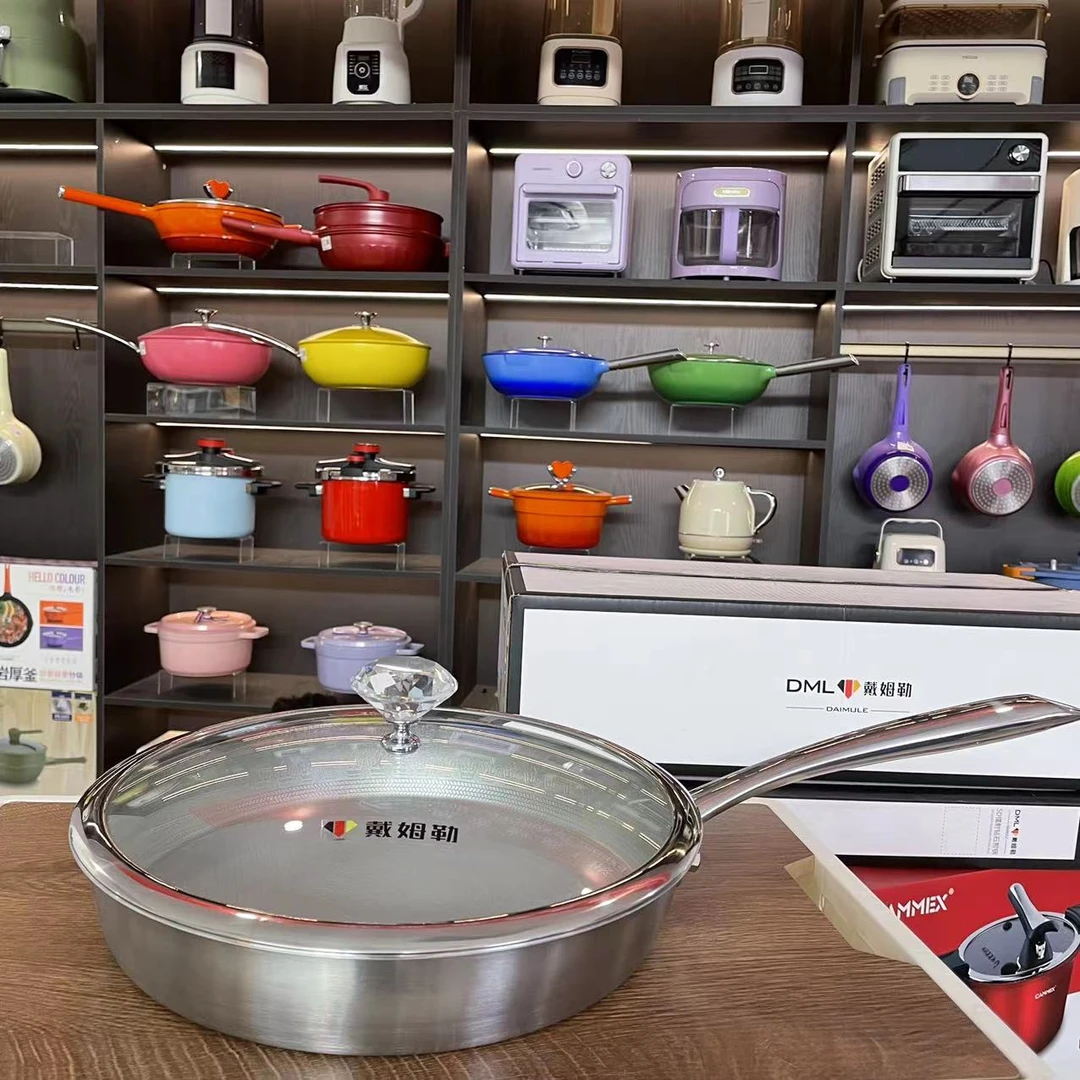 戴姆勒不锈钢银离子抗菌煎锅平底锅28cm加厚不粘锅