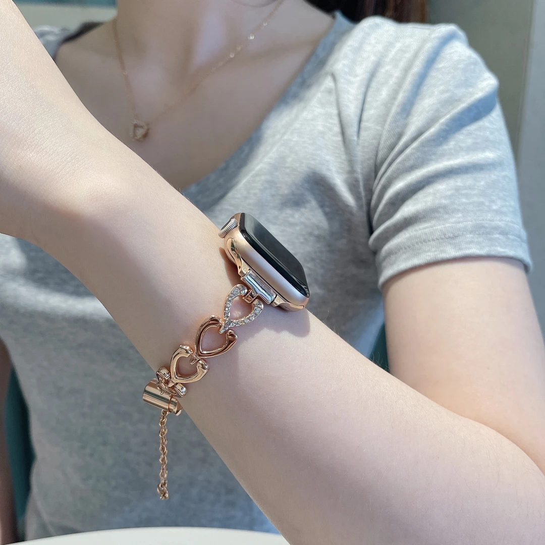 适用于苹果轻奢applewatch98765表带热款时尚女款金属表带iwatch9