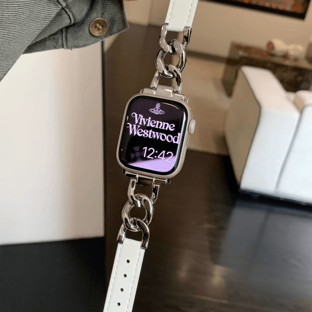 适用Apple苹果iWatchS9Ultra8代7654321手表带小香风单链条拼真皮