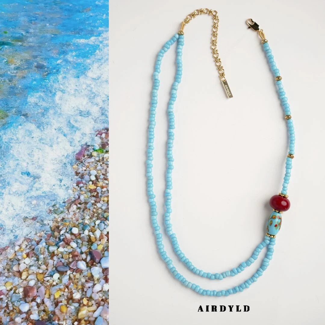 黄铜琉璃项链 【听海】手工蓝色简约彩色清新百搭时尚叠戴项链
